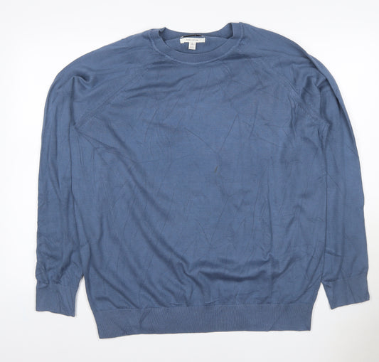Marks and Spencer Mens Blue XL Pure Cotton Crew Neck Pullover Jumper