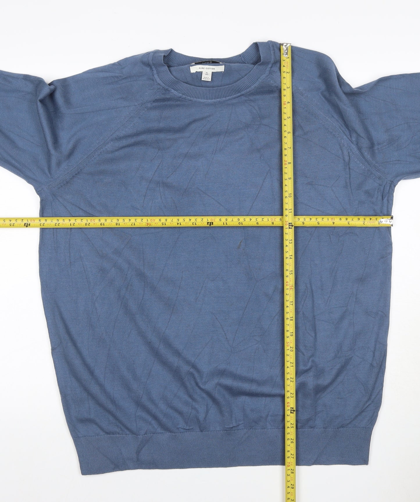 Marks and Spencer Mens Blue XL Pure Cotton Crew Neck Pullover Jumper
