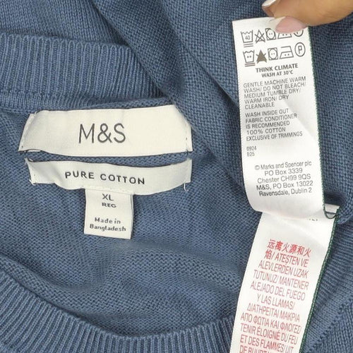Marks and Spencer Mens Blue XL Pure Cotton Crew Neck Pullover Jumper