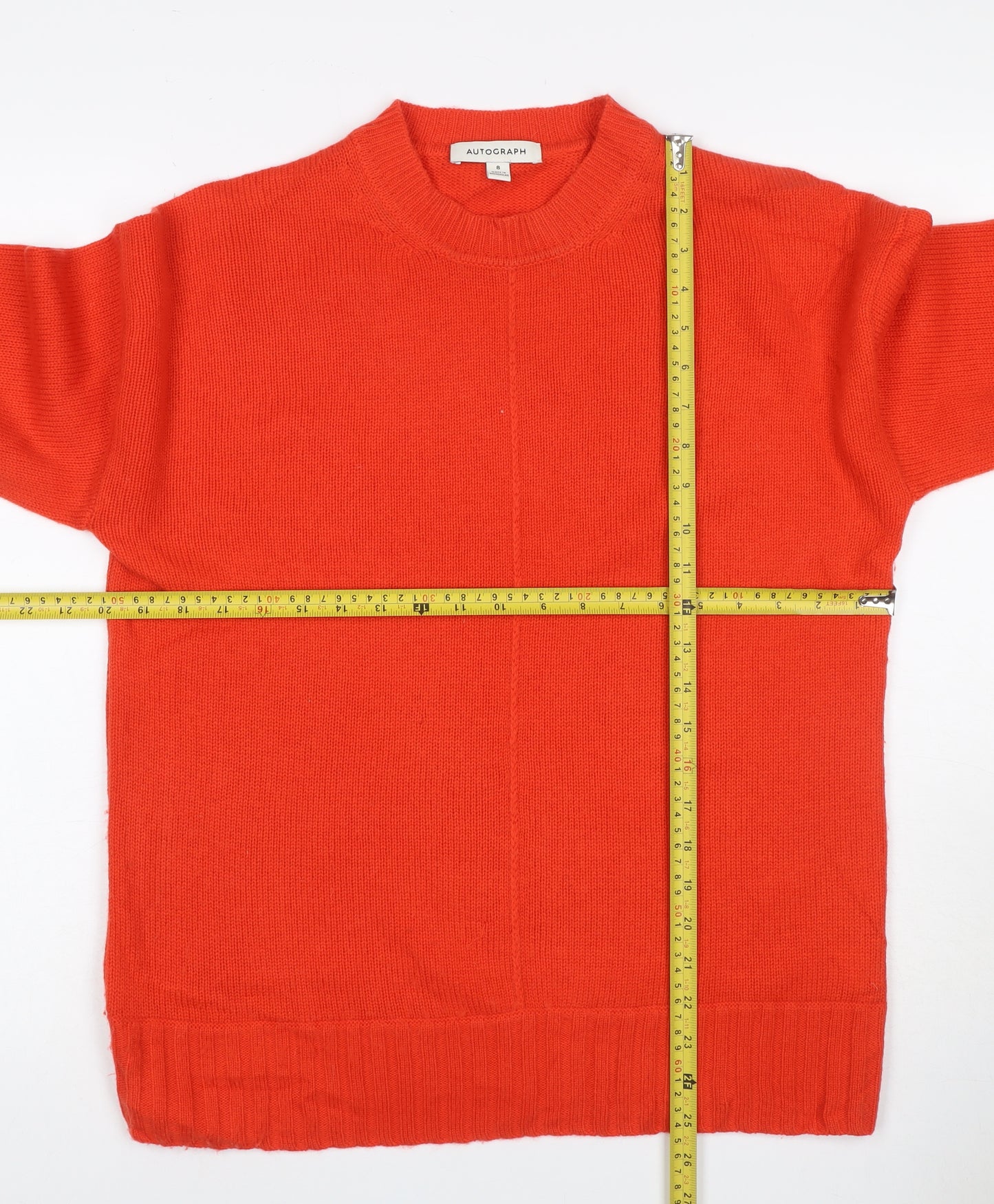 Autograph Women Orange Cashmere Crew Neck Raglan Jumper UK 8