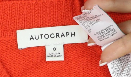Autograph Women Orange Cashmere Crew Neck Raglan Jumper UK 8