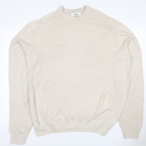 Marks and Spencer Men Ivory XL Lambswool Crew Neck Pullover Jumper