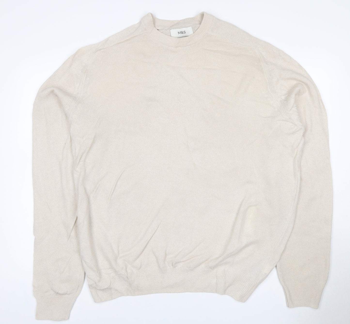 Marks and Spencer Men Ivory XL Lambswool Crew Neck Pullover Jumper