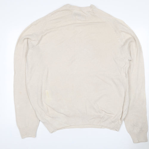 Marks and Spencer Men Ivory XL Lambswool Crew Neck Pullover Jumper