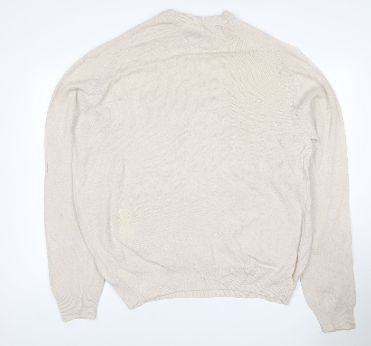 Marks and Spencer Men Ivory XL Lambswool Crew Neck Pullover Jumper