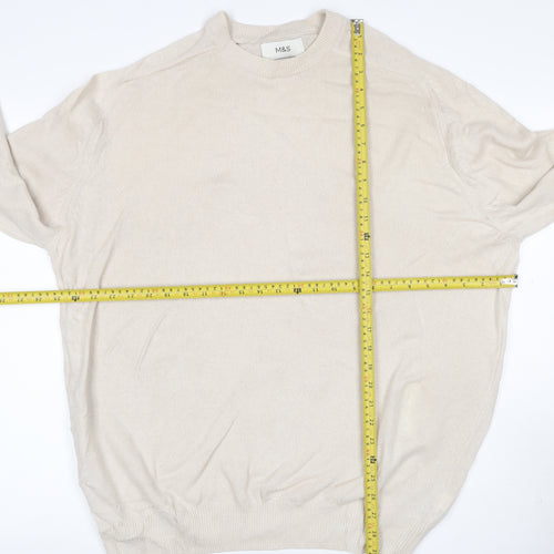 Marks and Spencer Men Ivory XL Lambswool Crew Neck Pullover Jumper