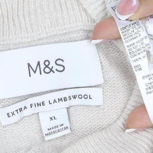 Marks and Spencer Men Ivory XL Lambswool Crew Neck Pullover Jumper