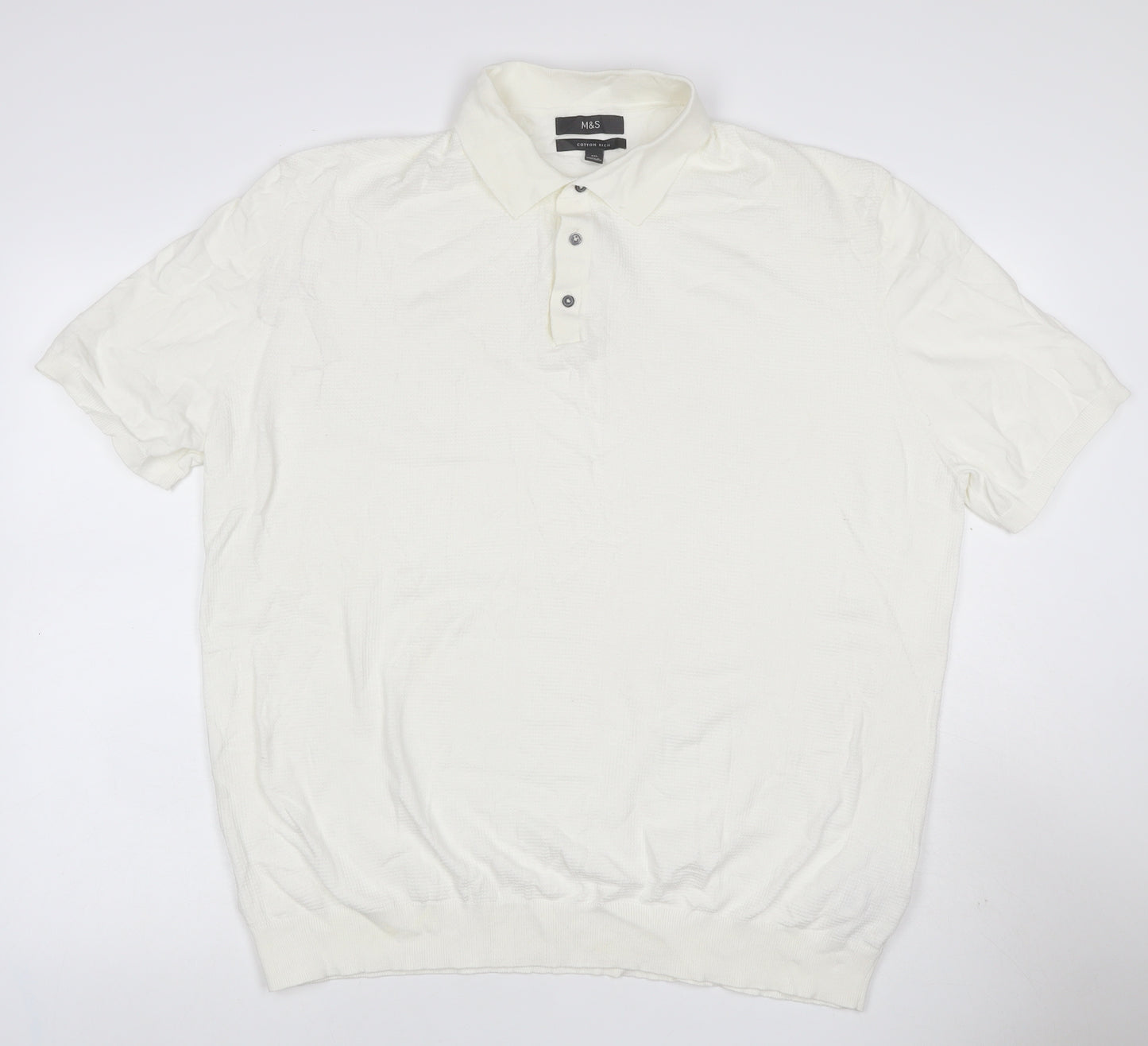Marks and Spencer Men's Ivory 2XL Cotton Rich Short Sleeve Polo Shirt