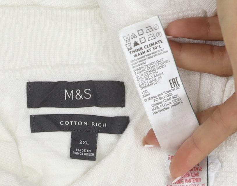 Marks and Spencer Men's Ivory 2XL Cotton Rich Short Sleeve Polo Shirt