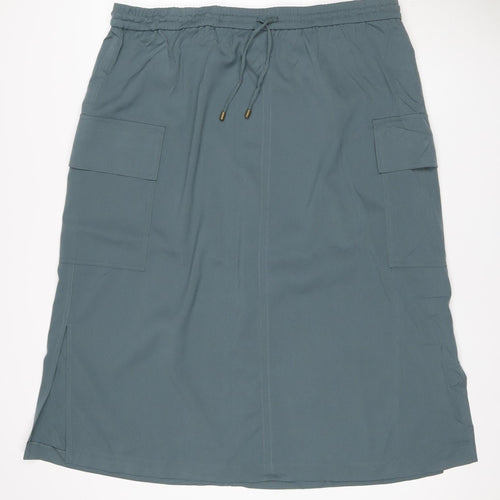 M&S Women Green UK 22 Cargo Midi Drawstring Pocket Skirt