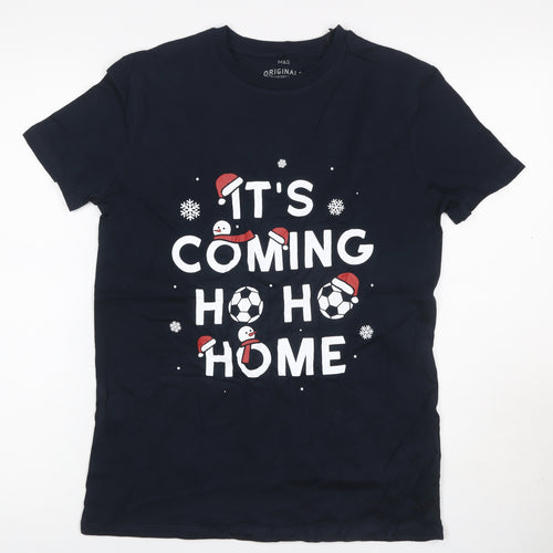 Marks and Spencer Boys Navy 13-14 Years Basic Christmas Football T-Shirt