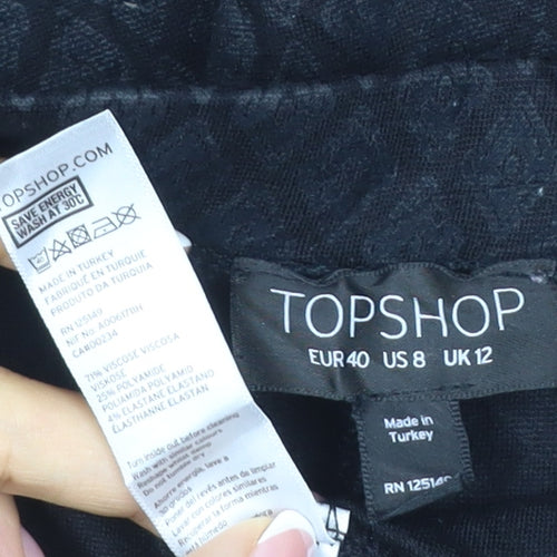 Topshop Women’s Black UK 12 Geometric Tapered Stretch Trousers