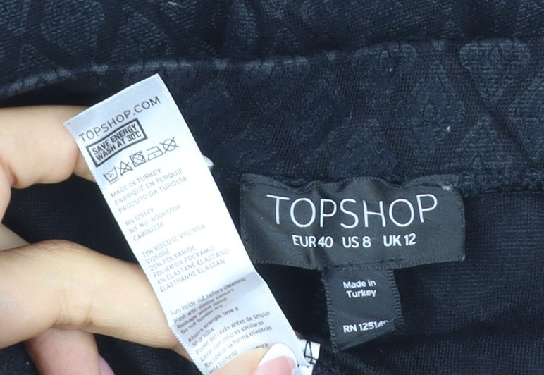 Topshop Women’s Black UK 12 Geometric Tapered Stretch Trousers