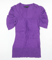 Warehouse Women Purple UK 8 Knit Scoop Neck Puff Sleeve Top