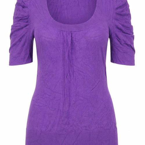 Warehouse Women Purple UK 8 Knit Scoop Neck Puff Sleeve Top