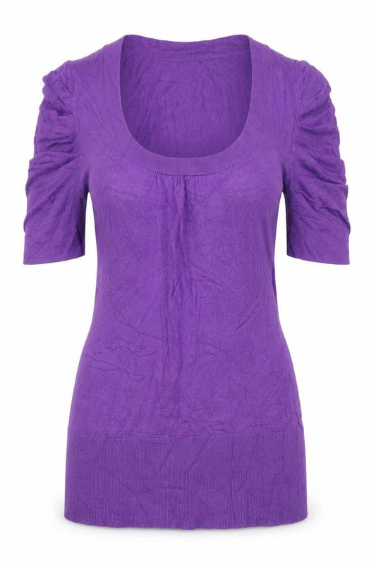 Warehouse Women Purple UK 8 Knit Scoop Neck Puff Sleeve Top