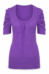 Warehouse Women Purple UK 8 Knit Scoop Neck Puff Sleeve Top
