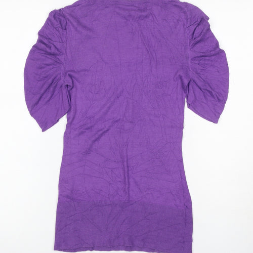 Warehouse Women Purple UK 8 Knit Scoop Neck Puff Sleeve Top