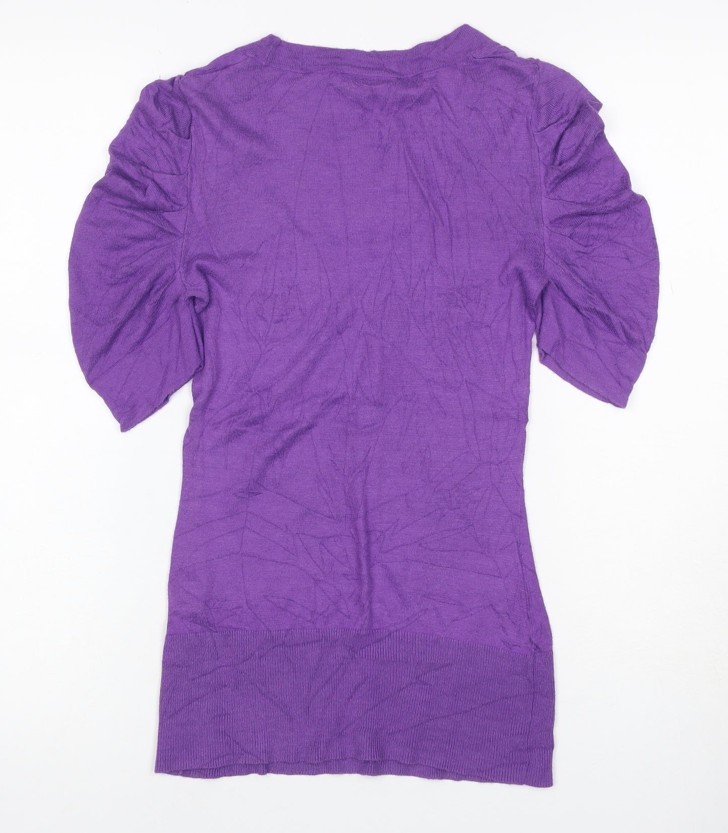 Warehouse Women Purple UK 8 Knit Scoop Neck Puff Sleeve Top