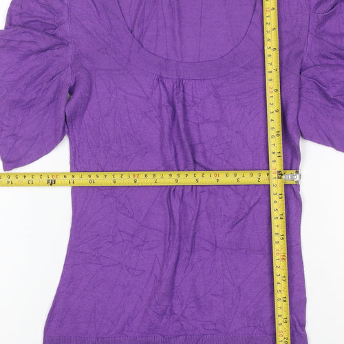 Warehouse Women Purple UK 8 Knit Scoop Neck Puff Sleeve Top