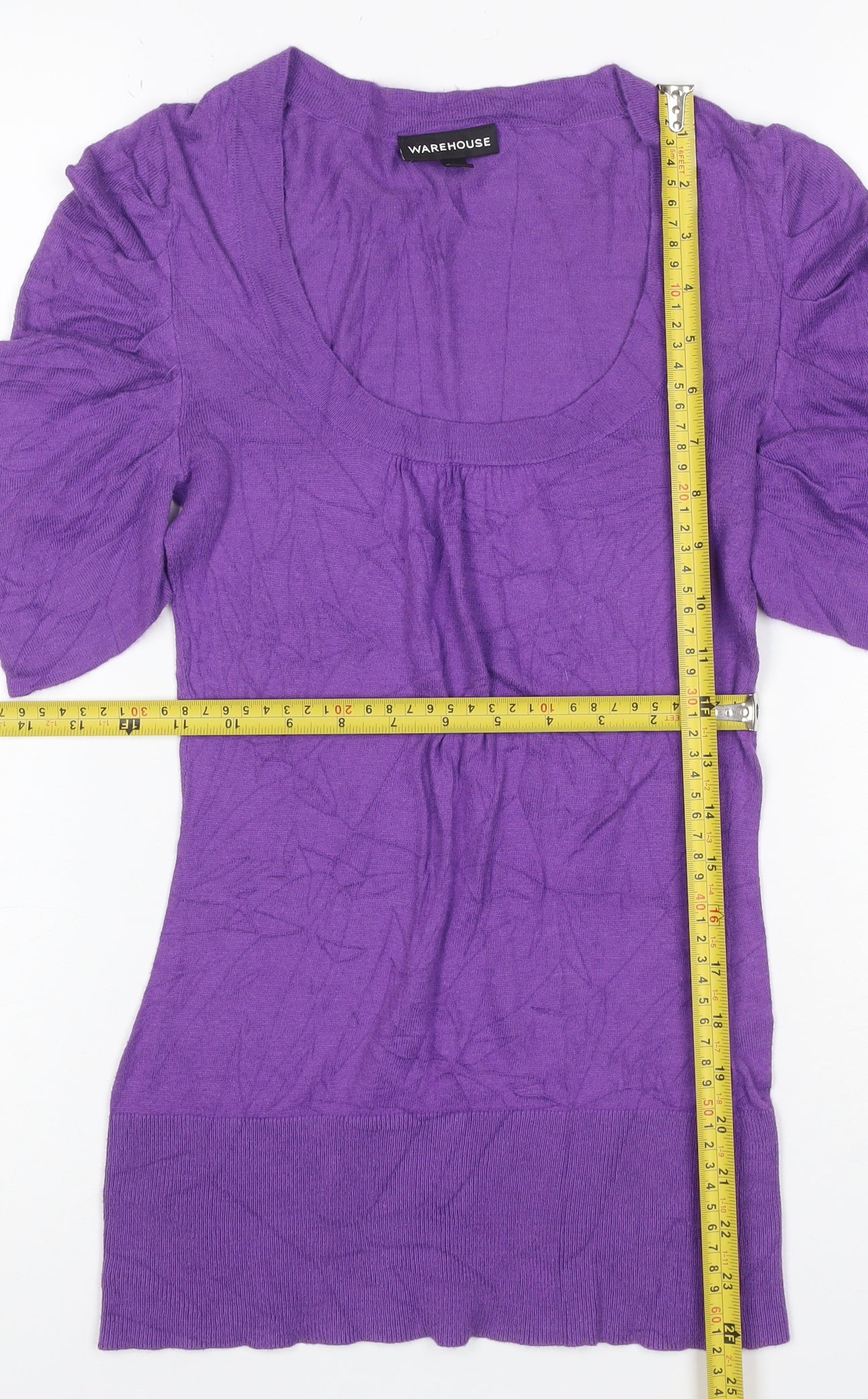 Warehouse Women Purple UK 8 Knit Scoop Neck Puff Sleeve Top