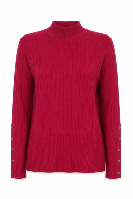 M&S Womens Red UK 10 Ribbed Roll Neck Button Hem Knit Jumper