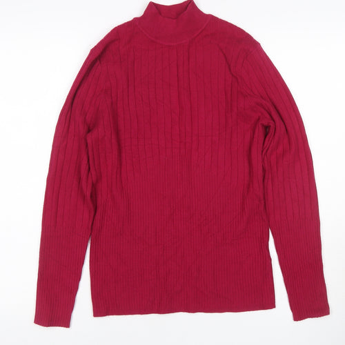 M&S Womens Red UK 10 Ribbed Roll Neck Button Hem Knit Jumper