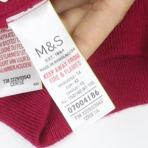 M&S Womens Red UK 10 Ribbed Roll Neck Button Hem Knit Jumper