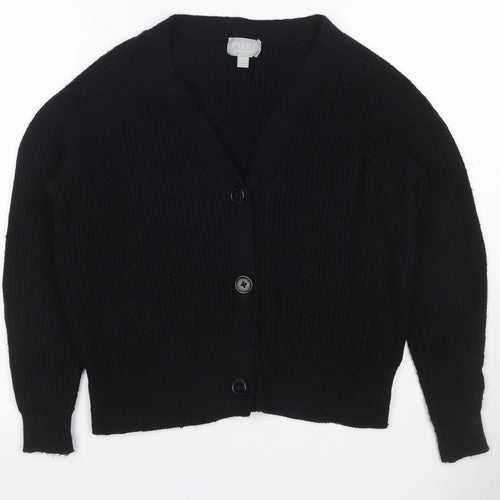 Pure Collection Women Black UK 10 Rib Knit V-Neck Wool Blend Cardigan