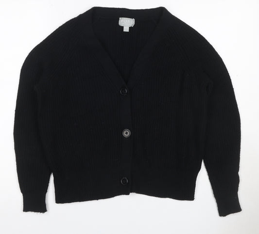 Pure Collection Women Black UK 10 Rib Knit V-Neck Wool Blend Cardigan