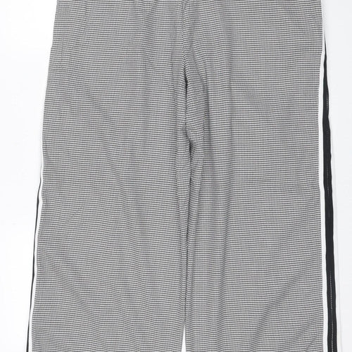 M&S Women Grey Check Stripe Straight Leg Trousers UK 18 Regular