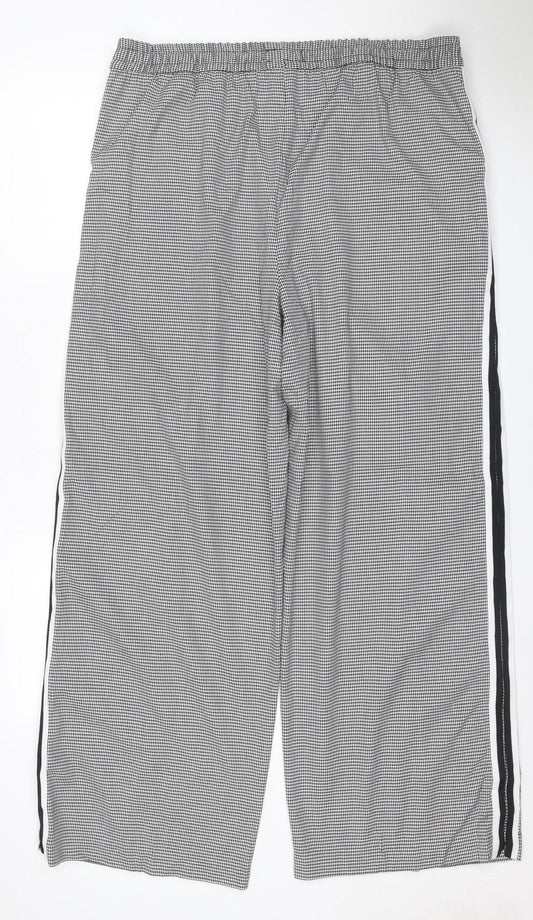 M&S Women Grey Check Stripe Straight Leg Trousers UK 18 Regular