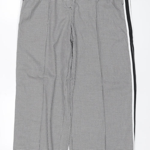 M&S Women Grey Check Stripe Straight Leg Trousers UK 18 Regular