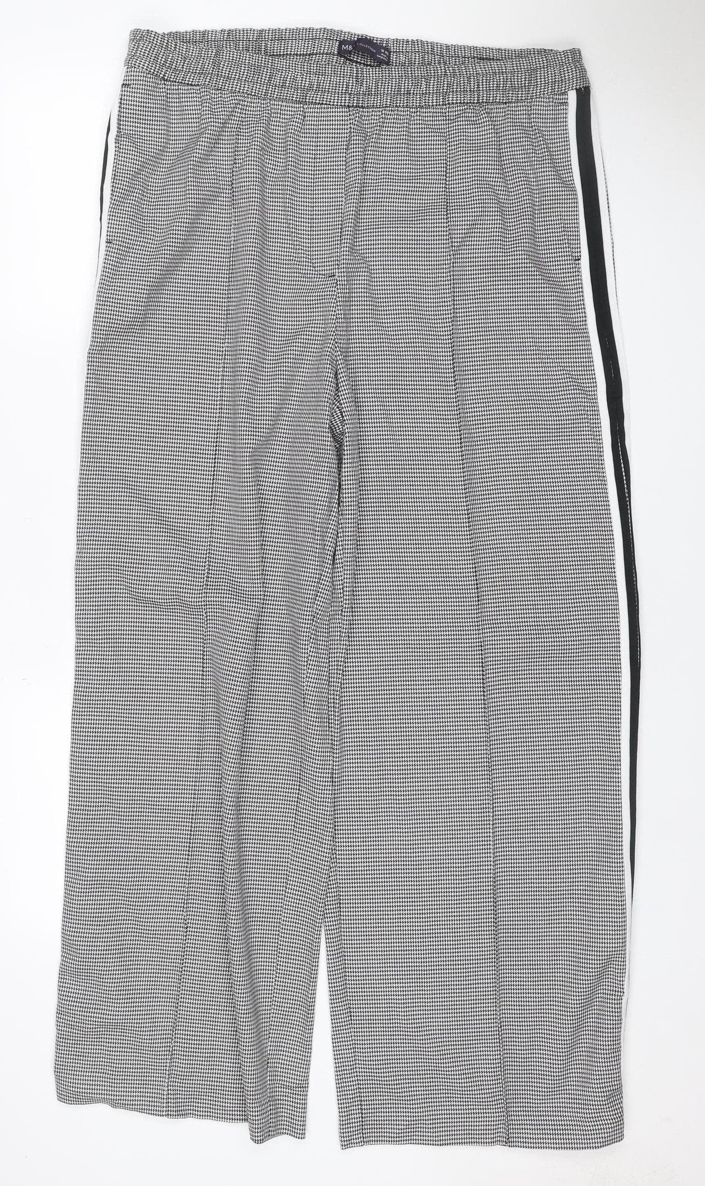 M&S Women Grey Check Stripe Straight Leg Trousers UK 18 Regular