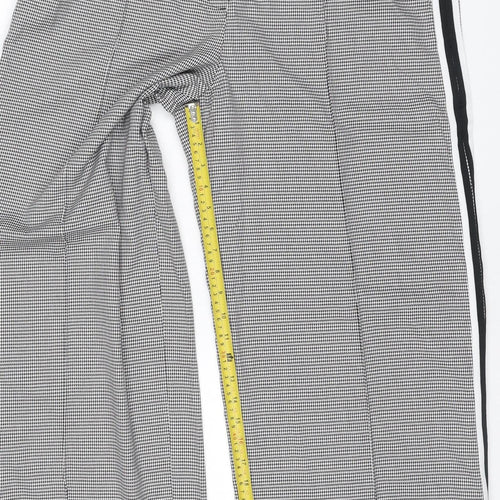M&S Women Grey Check Stripe Straight Leg Trousers UK 18 Regular