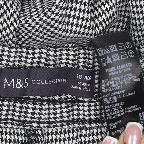 M&S Women Grey Check Stripe Straight Leg Trousers UK 18 Regular