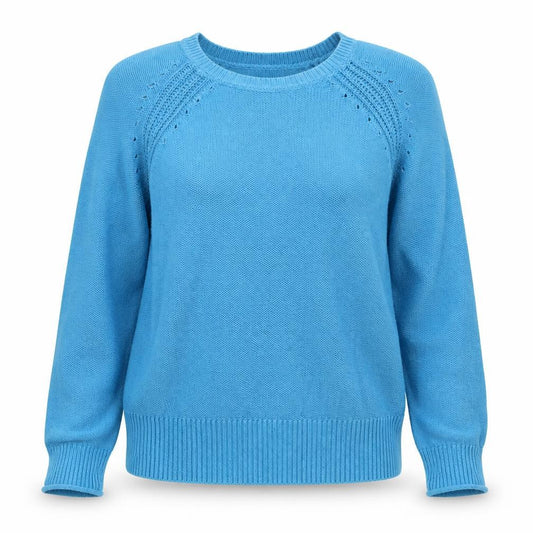 Gap Women Blue M Cotton Knit Raglan Crew Neck Jumper