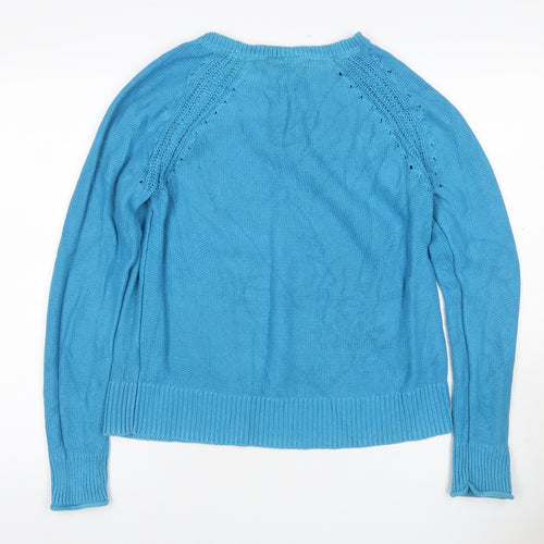 Gap Women Blue M Cotton Knit Raglan Crew Neck Jumper
