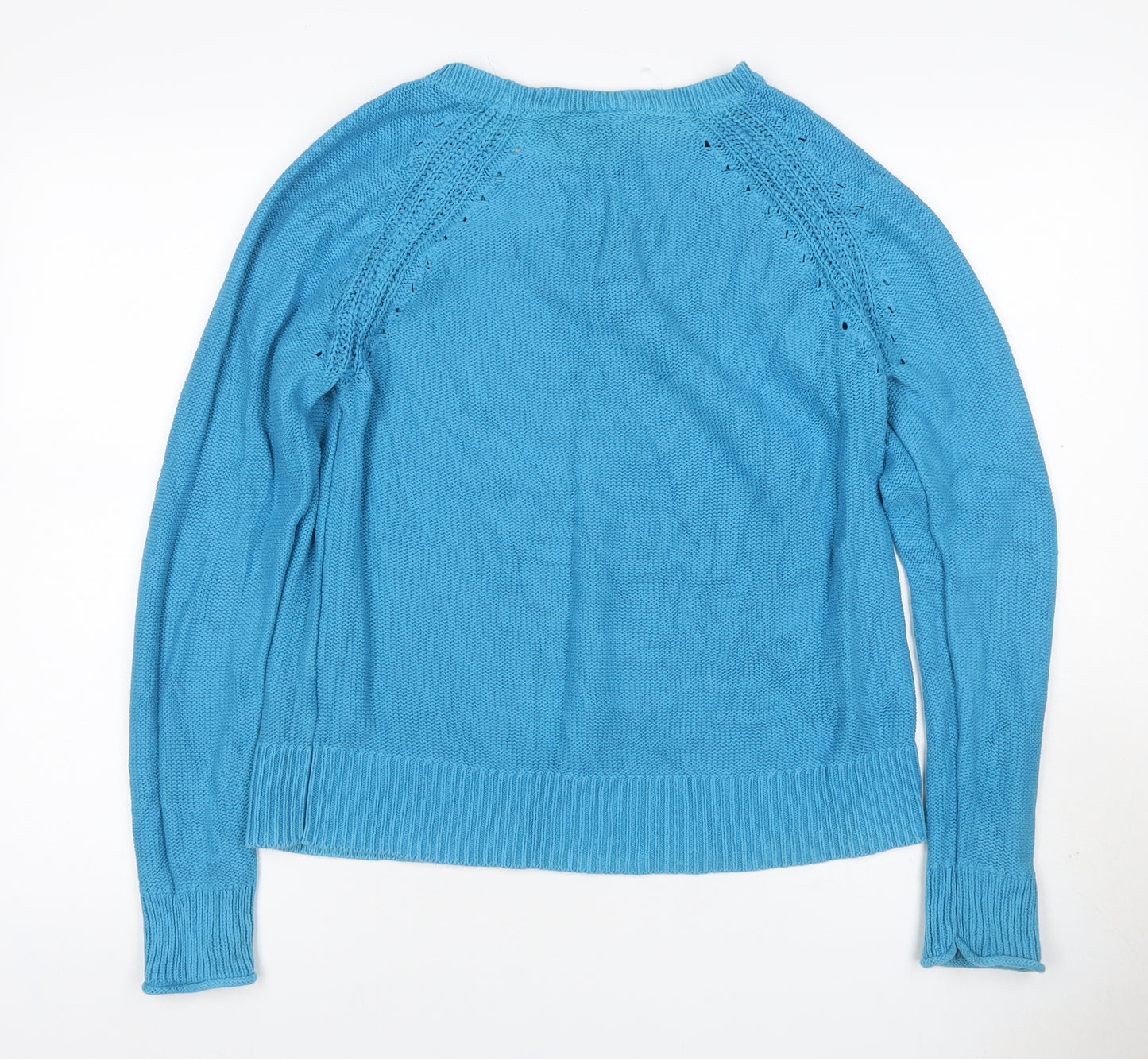 Gap Women Blue M Cotton Knit Raglan Crew Neck Jumper