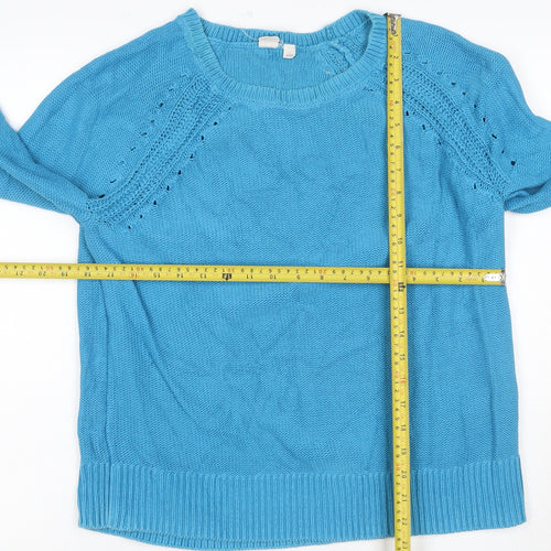 Gap Women Blue M Cotton Knit Raglan Crew Neck Jumper