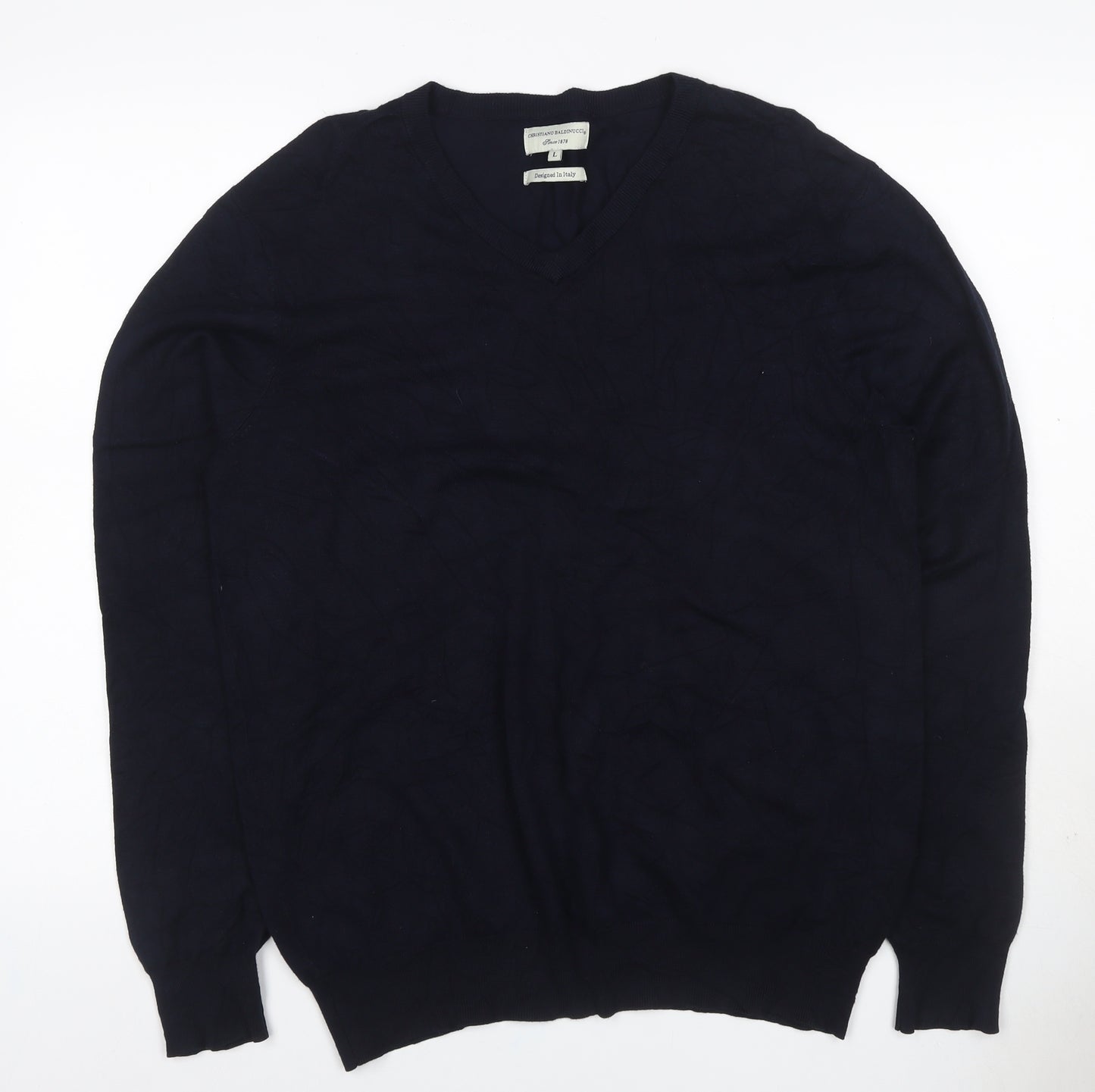 Cristiano Baldinucci Men’s Black L V-Neck Viscose Knit Pullover Jumper