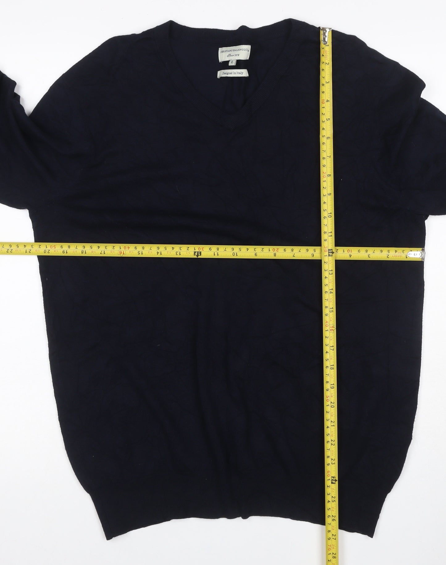 Cristiano Baldinucci Men’s Black L V-Neck Viscose Knit Pullover Jumper