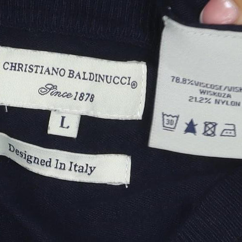 Cristiano Baldinucci Men’s Black L V-Neck Viscose Knit Pullover Jumper