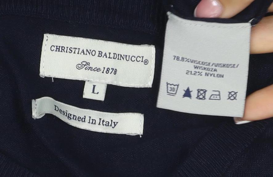 Cristiano Baldinucci Men’s Black L V-Neck Viscose Knit Pullover Jumper