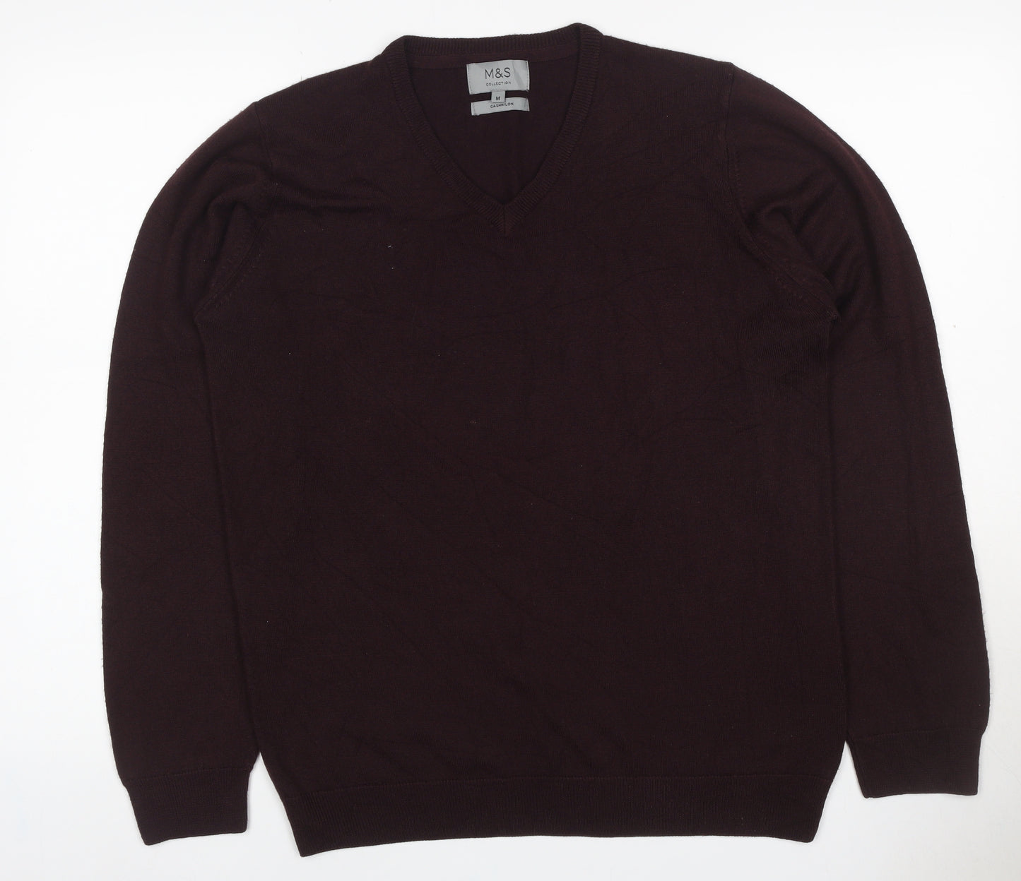 Marks and Spencer Men Brown M V-Neck Cashmilon Acrylic Knit Pullover Jumper