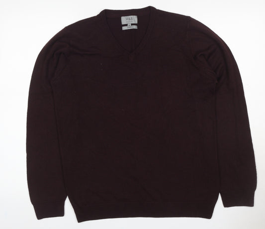 Marks and Spencer Men Brown M V-Neck Cashmilon Acrylic Knit Pullover Jumper