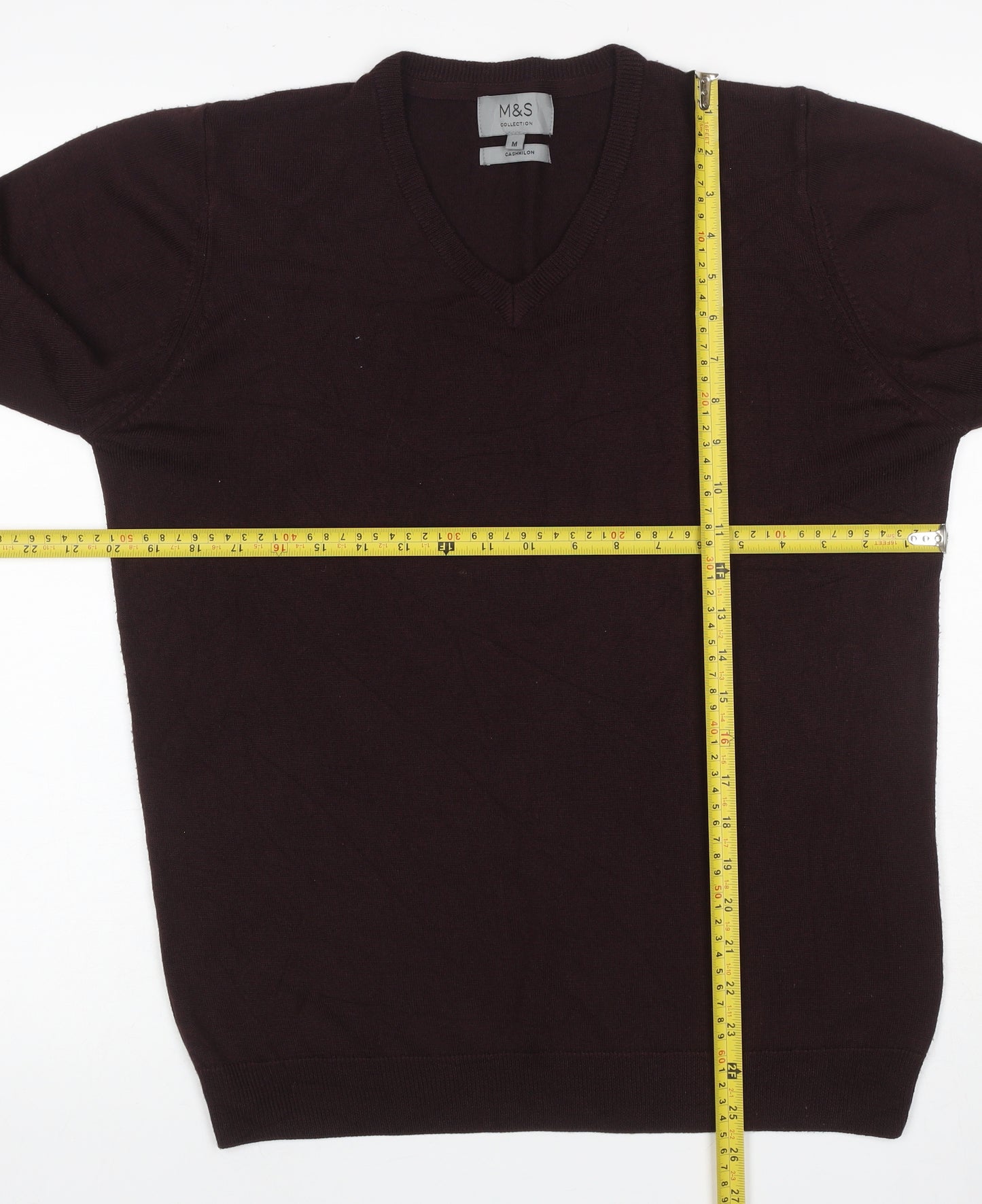 Marks and Spencer Men Brown M V-Neck Cashmilon Acrylic Knit Pullover Jumper