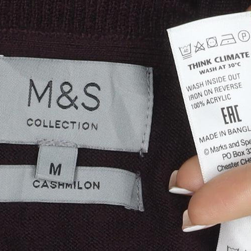 Marks and Spencer Men Brown M V-Neck Cashmilon Acrylic Knit Pullover Jumper