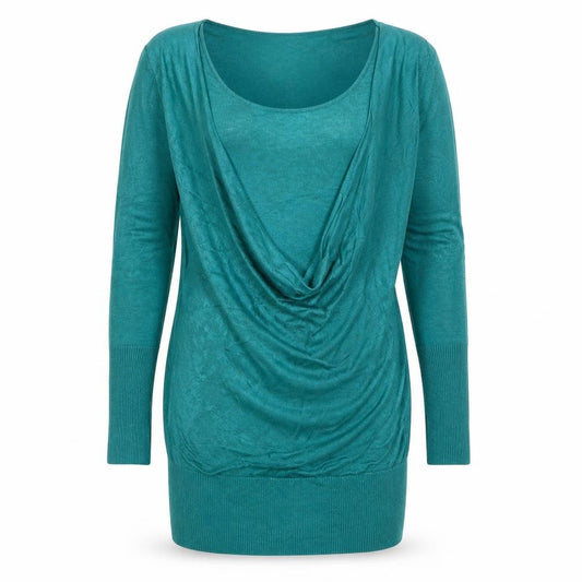 InWear Women Green L Tunic Jumper Cowl Neck Stretch Knit