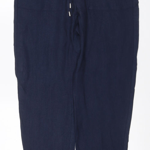 Marks & Spencer Women's Navy Blue UK 12 Regular Tapered Lyocell Trousers